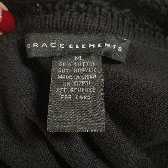 Grace Elements Crochet Collar and Hem Black Cardigan - Picture 7 of 7